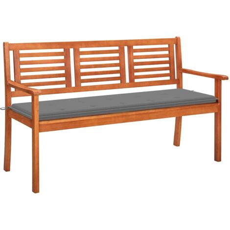 Banco de jardín 3 plazas madera maciza eucalipto y cojín 150 cm