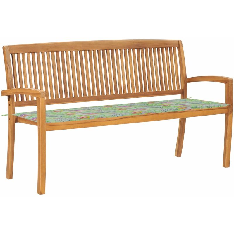 

Banco de jardín apilable con cojín madera maciza de teca 159 cm