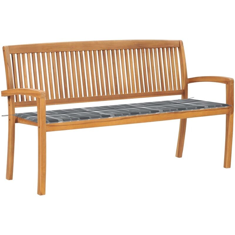 

Banco de jardín apilable con cojín madera maciza de teca 159 cm