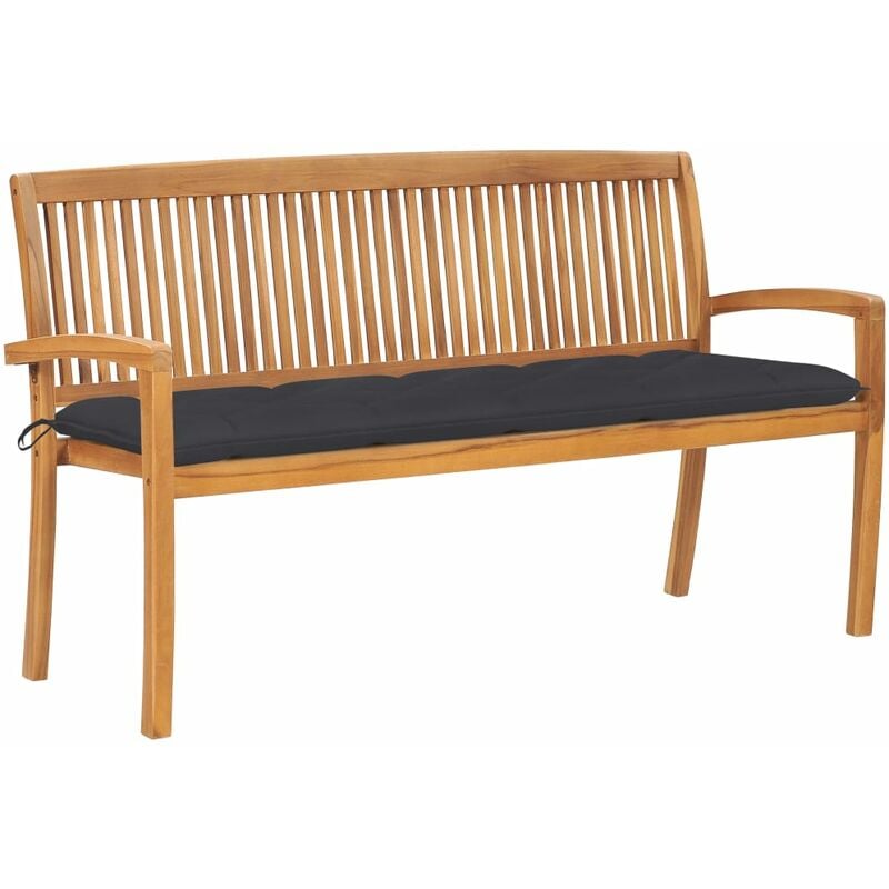 

Banco de jardín apilable con cojín madera maciza de teca 159 cm
