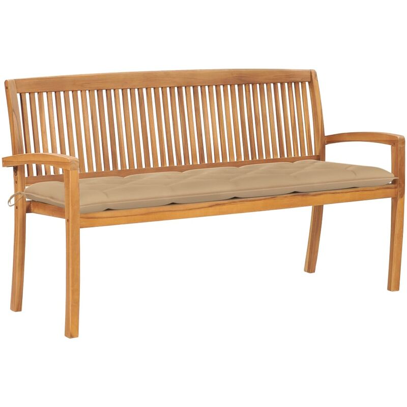 

Banco de jardín apilable con cojín madera maciza de teca 159 cm
