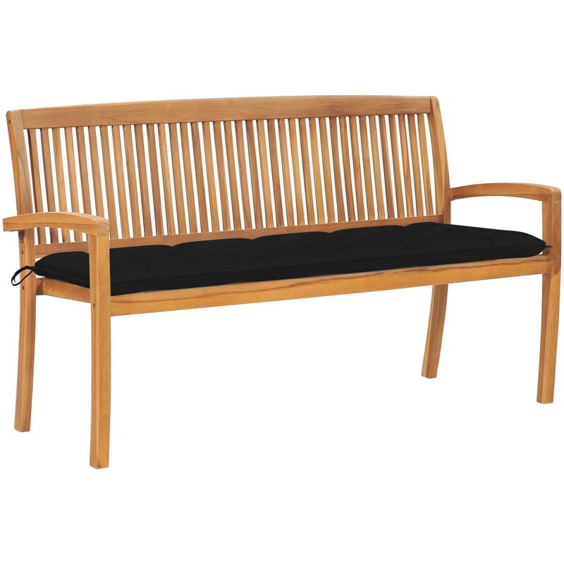 

Banco de jardín apilable con cojín madera maciza de teca 159 cm