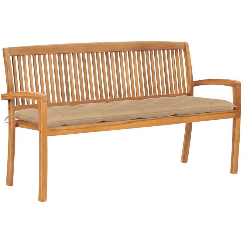 

Banco de jardin apilable con cojin madera maciza de teca 159 cm