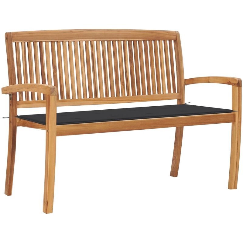

Banco de jardín apilable con cojín madera maciza teca 128,5 cm