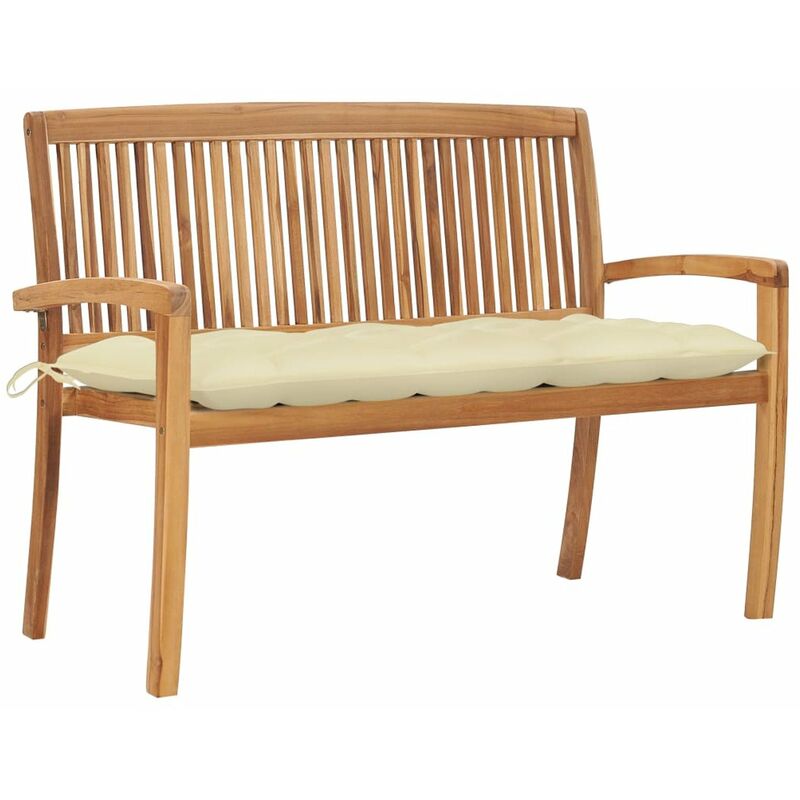 

Banco de jardin apilable y cojin madera maciza de teca 128,5 cm