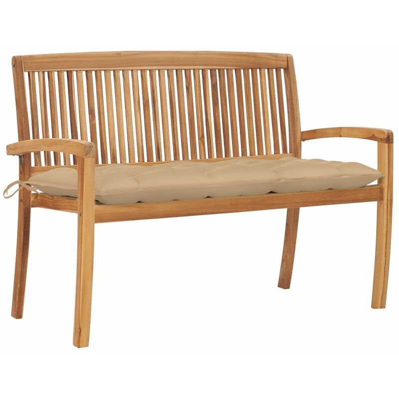 

Banco de jardin apilable y cojin madera maciza de teca 128,5 cm