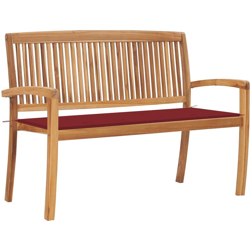 

Banco de jardín apilable y cojín madera maciza de teca 128,5 cm