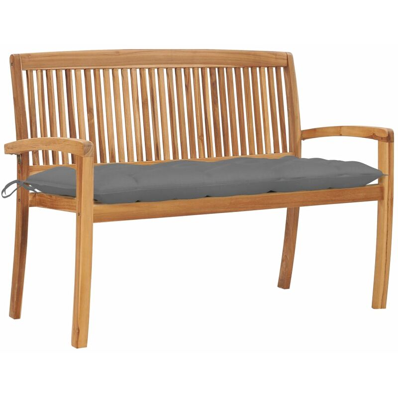 

Banco de jardín apilable y cojín madera maciza de teca 128,5 cm