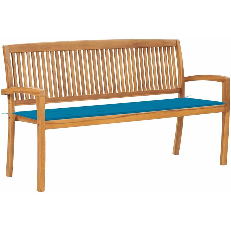 

Banco de jardín apilable y cojín madera maciza de teca 159 cm
