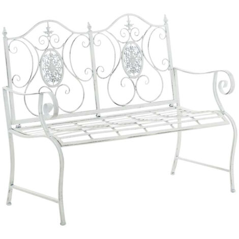 Banco de jardín balcón terraza estilo rústico ancho 116 cm en metal blanco envejecido 100002924