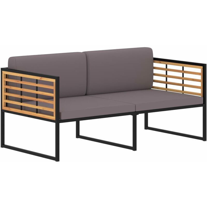 Banco de jardín cojines madera maciza acacia gris oscuro 136 cm