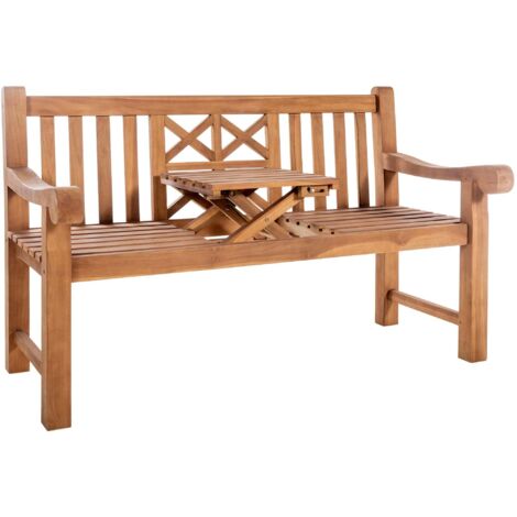 Banco de jardín con brazos y respaldo bordado 150 cm en madera de teca con mesa central plegable – 2 plazas 100007971