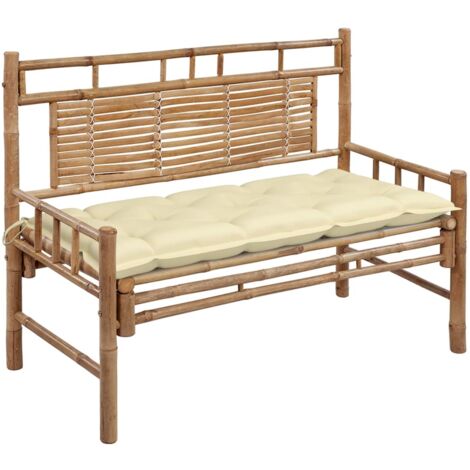 Banco de jardín con cojín bambú 120 cm