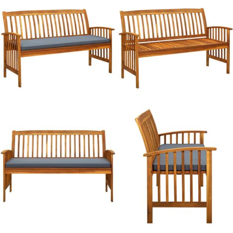 Banco de jardín con cojín madera maciza de acacia 147 cm - Banco de exterior - Banco de madera