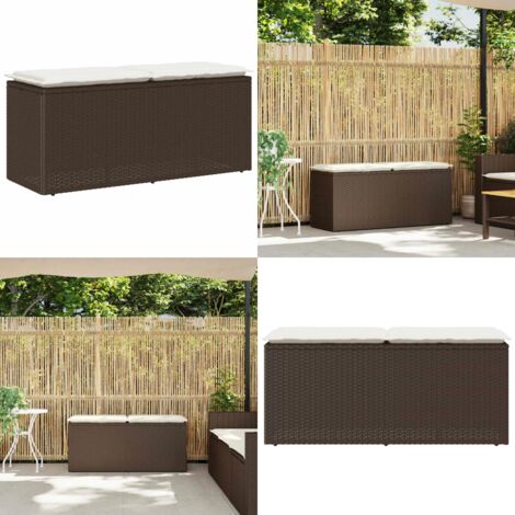 Banco de jardín con cojín ratán sintético marrón 110x40x44 cm - Banco exterior - Cojín de jardín