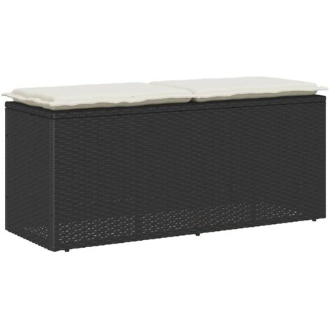 Banco de jardín con cojín ratán sintético negro 110x40x44 cm