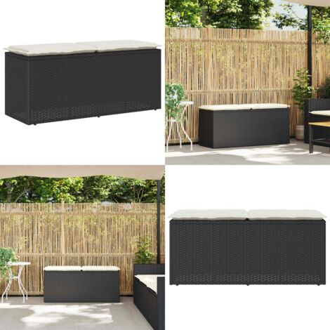 Banco de jardín con cojín ratán sintético negro 110x40x44 cm - Ratán sintético - Cojín de jardín