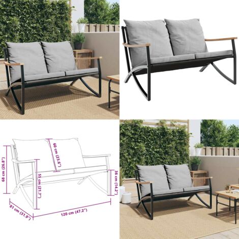 Banco de jardín con cojines acero negro 120 cm - Banco exterior - Cojín de jardín