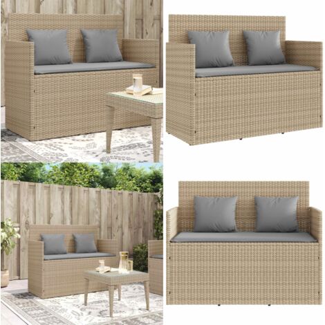 Banco de jardín con cojines ratán sintético beige - Cojín sintético - Ratán sintético