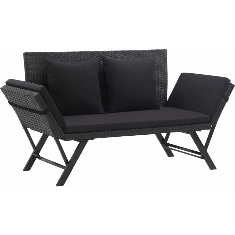 

Banco de jardín con cojines ratán sintético negro 176 cm
