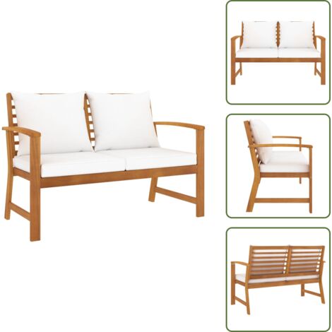 Banco de jardín con cojines - vidaXL Banco de jardín 120 cm con cojines crema madera acacia maciza - Banco de jardín resistente