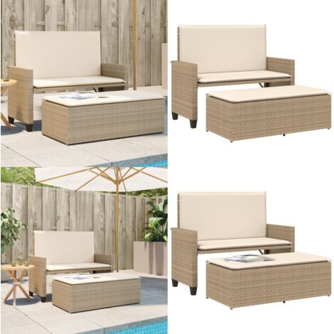 Banco de jardín con cojines y reposapiés ratán sintético beige - Banco de jardín con cojines - Banco de jardín con reposapiés