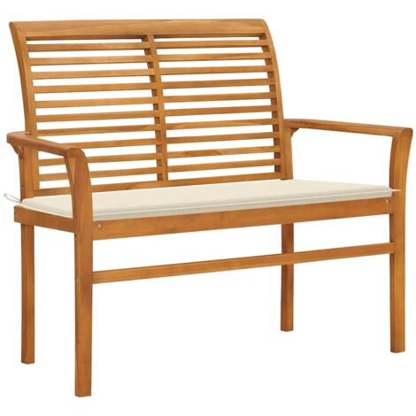 Banco de jardín con crema de cojín 112 cm de teca masiva