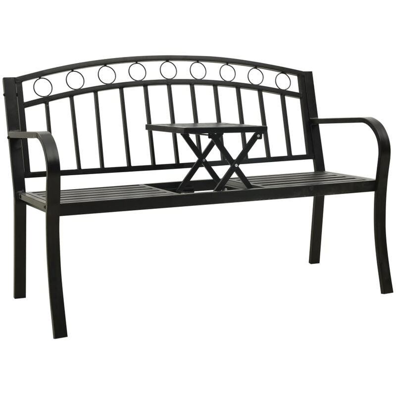 

Happyshopping - Banco de jardin con mesa acero negro 125 cm