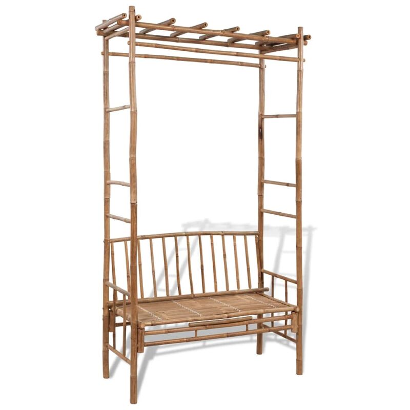 Banco de jardín con pérgola 130 cm bambú