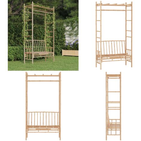 Banco de jardín con pérgola bambú 116 cm - Pérgola de bambú - Banco de jardín con pérgola