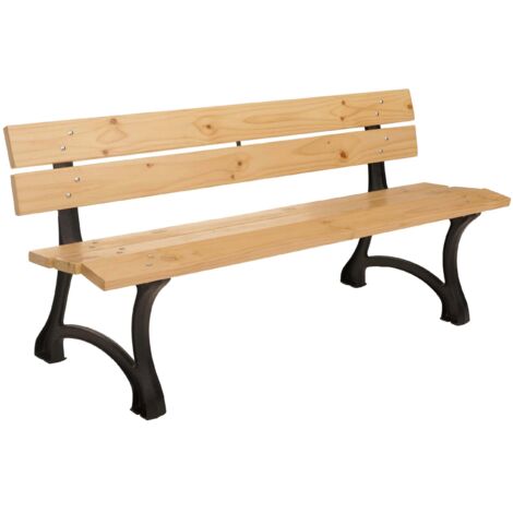 Banco de jardín con respaldo 3 plazas 170 cm estilo clásico de parque madera de pino barnizada y hierro fundido 040009567