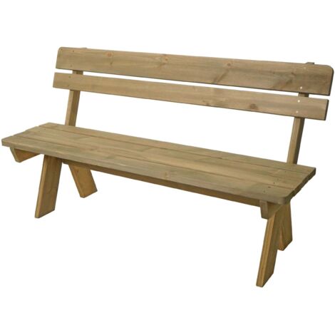 Banco de jardín con respaldo de madera maciza 3 plazas 148 cm acabado natural 040010262