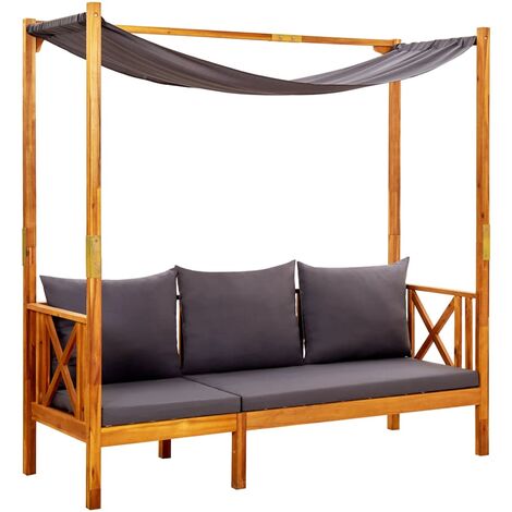 Banco de jardín con toldo madera maciza de acacia vidaXL
