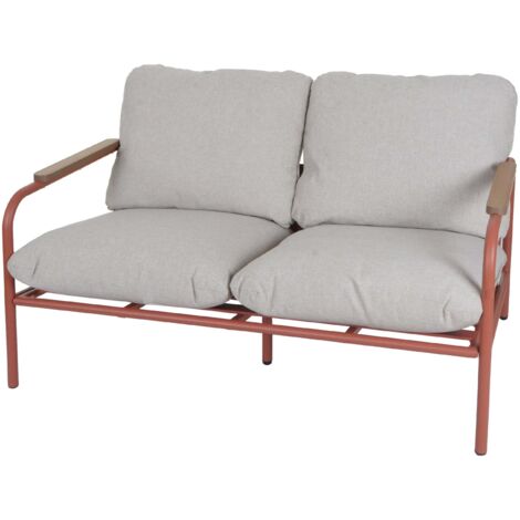 Banco de jardín de 2 plazas con reposabrazos 81x125x81 cm con cojines beige estructura de aluminio terracota 040009589