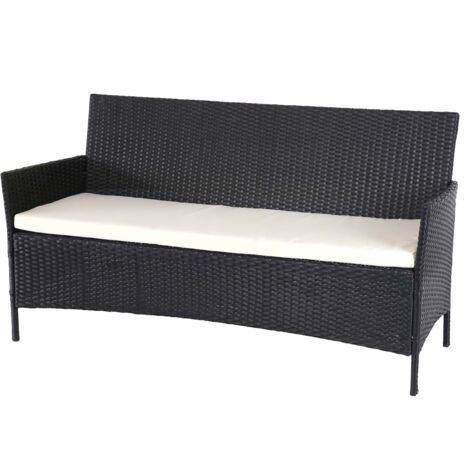 Banco de jardín de 3 plazas 154 cm en polirratán antracita con cojines color crema 040001100