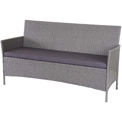 Banco de jardín de 3 plazas 154 cm en polirratán gris con cojines antracita 040001105