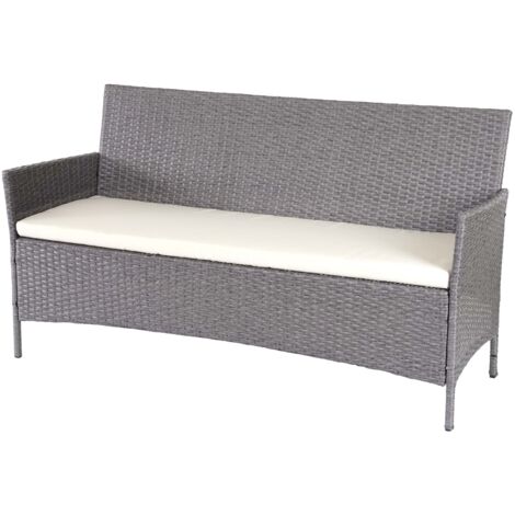 Banco de jardín de 3 plazas 154 cm en polirratán gris con cojines color crema 040001104