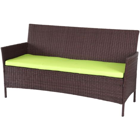 Banco de jardín de 3 plazas 154 cm en polirratán marrón con cojines verdes 040001106