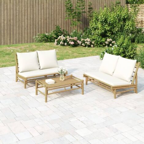 Banco de jardín de bambú con cojines blanco crema vidaXL