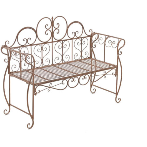 Banco de jardín de diseño rústico ancho 128 cm en metal marrón envejecido 100002938