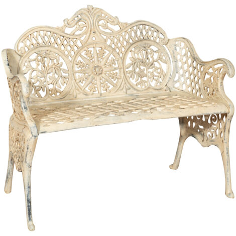 Banco de jardín de hierro fundido 110x55x90 Sofá de exterior Banco Liberty con reposabrazos Silla de 2 plazas Banco de hierro
