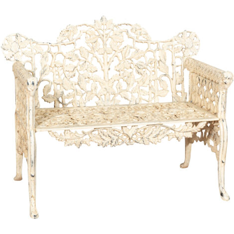Banco de jardín de hierro fundido 110x56x86 Sofá de exterior Banco Liberty con reposabrazos Silla de 2 plazas Banco de hierro