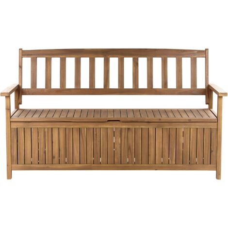 Banco de jardín de madera de acacia clara 160 cm 3 plazas almacenaje Sovana
