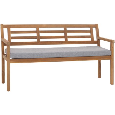 Banco de jardín de madera maciza de acacia con respaldo y reposabrazos incluido cojín gris 040005836
