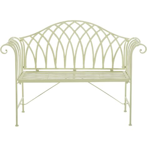 Banco de jardín de metal verde claro 130 cm 2 plazas reposabrazos vintage Milazzo