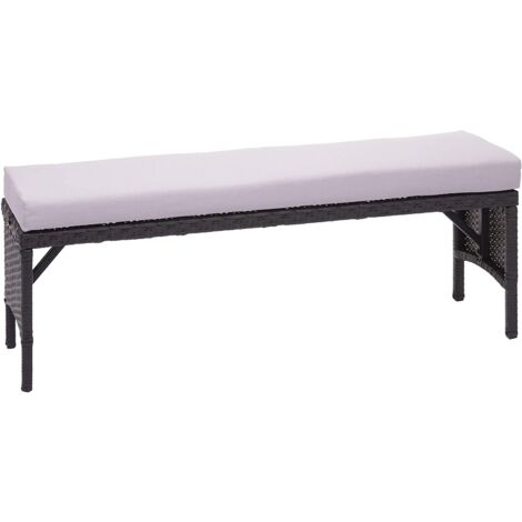 Banco de jardín de poliratán negro y cojín gris claro 112 cm MDJ04167
