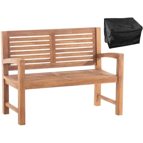 Banco de jardín de teca de 120 cm con respaldo de listones rectos y reposabrazos – Incluye funda protectora 100007985