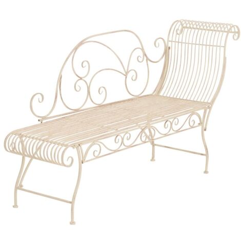 Banco de jardín estilo diseñador hierro forjado acabado crema envejecido respaldo derecho 156x46 cm MDJ10192