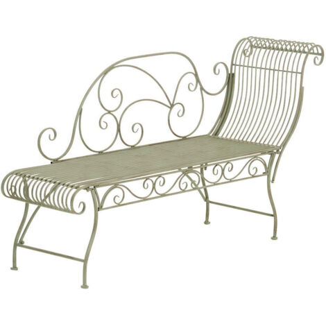 Banco de jardín estilo diseñador hierro forjado verde envejecido respaldo derecho 156x46 cm MDJ10191