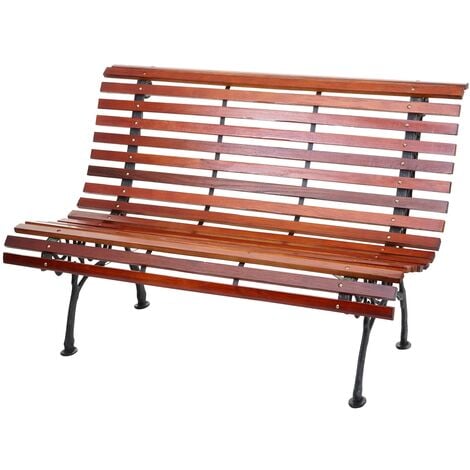 Banco de jardín HHG-695, banco de parque banco de madera, 2 plazas de hierro fundido madera 122cm 22kg, marrón